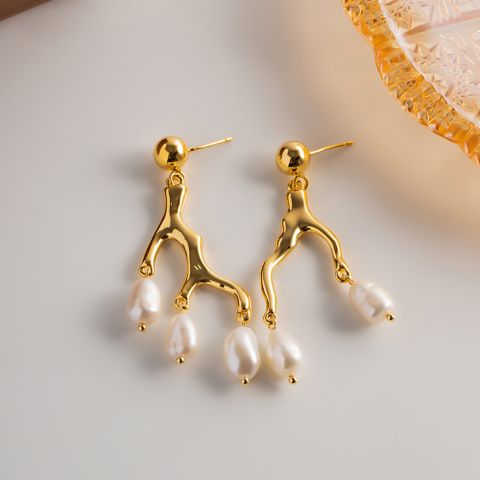 Retro Tree Copper Pearl Pearl Drop Earrings 1 Pair