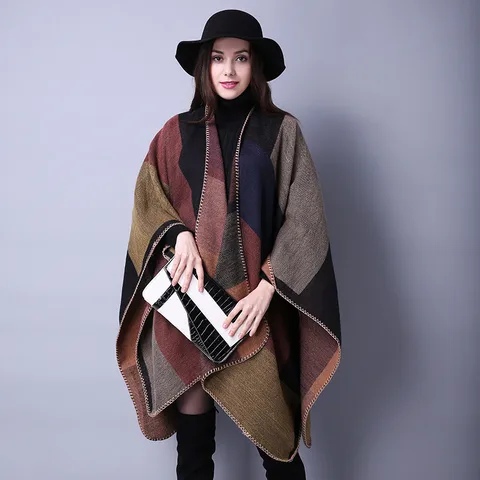 Women's Retro Lattice Imitation Cashmere Sewing Shawls