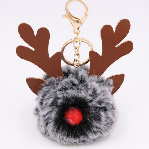 Cute Antlers Pu Leather Plush Plating Christmas Bag Pendant Keychain