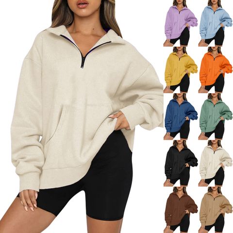 Damen Hoodie Langarm Kapuzen Pullover & Sweatshirts Tasche Mode Einfarbig