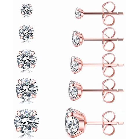 Simple Style Round Stainless Steel Plating Inlay Zircon Ear Studs 1 Pair