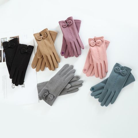 Mujeres Elegante Color Sólido Nudo De Lazo Algodón Franela Guantes 1 Par