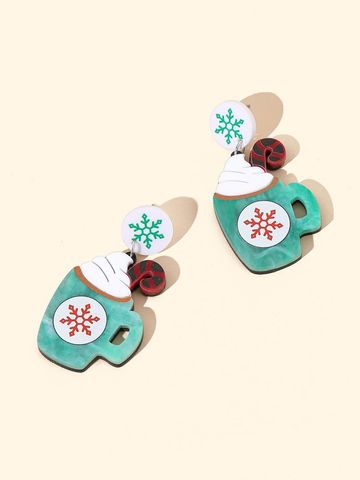 1 Pair Cute Christmas House Enamel Arylic Drop Earrings