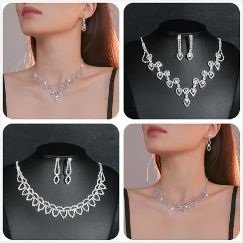 Moda Gotas De Agua Borla En Forma De Corazón Cristal Artificial Metal Incrustaciones Pedrería Pendientes Collar 1 Set