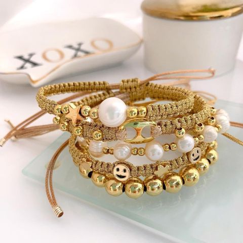 Fashion Geometric Natural Freshwater Pearl Copper Knitting Bracelets