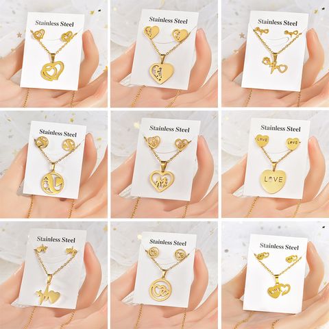 Simple Style Letter Star Heart Shape Titanium Steel Women's Earrings Necklace 1 Set