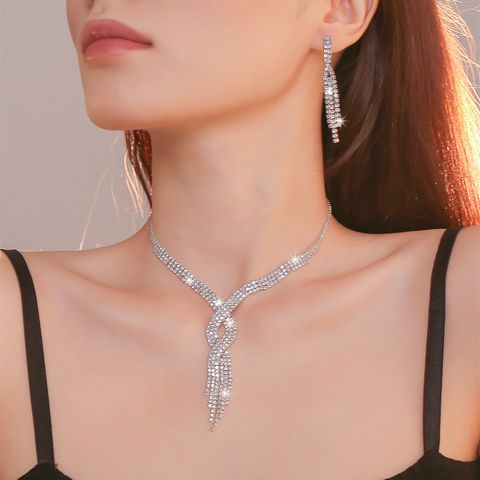 Mode Wasser Tröpfchen Quaste Künstliche Kristall Metall Inlay Strass Steine Ohrringe Halskette 1 Set