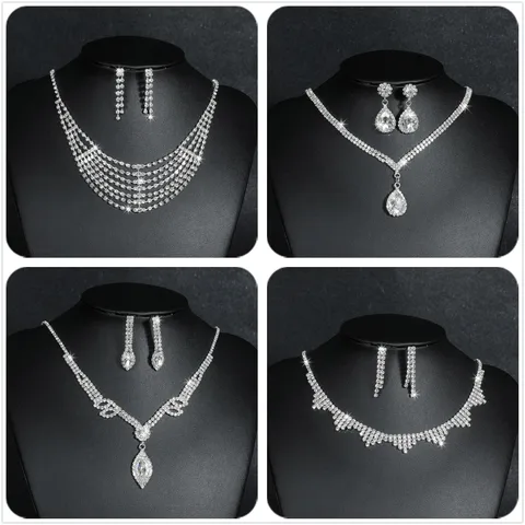 Elegante Wasser Tröpfchen Quaste Künstliche Kristall Metall Inlay Strass Steine Ohrringe Halskette 1 Set