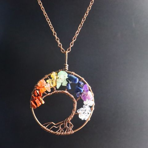 Fashion Tree Heart Shape Natural Stone Copper Plating Pendant Necklace 1 Piece