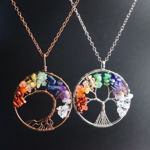 Fashion Tree Heart Shape Natural Stone Copper Plating Pendant Necklace 1 Piece
