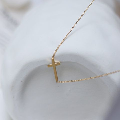 Simple Style Cross Titanium Steel Gold Plated Necklace