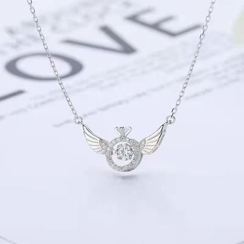 Fashion Simple Style Angel Wings Copper Inlay Zircon Pendant Necklace