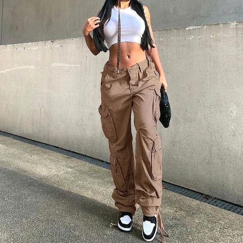 Women's Daily Fashion Solid Color Full Length Multiple Pockets Cargo Pants