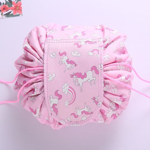 Women's Medium All Seasons Polyester Letter Flamingo Unicorn Fashion Round String Cosmetic Bag