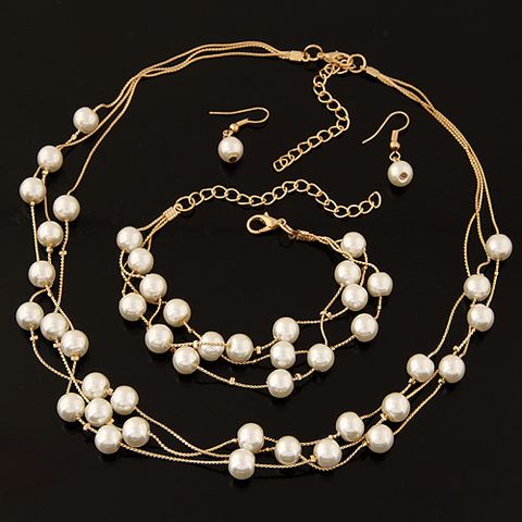 Fashion Geometric Imitation Pearl Alloy Women's Bracelets Earrings Necklace 1 Set