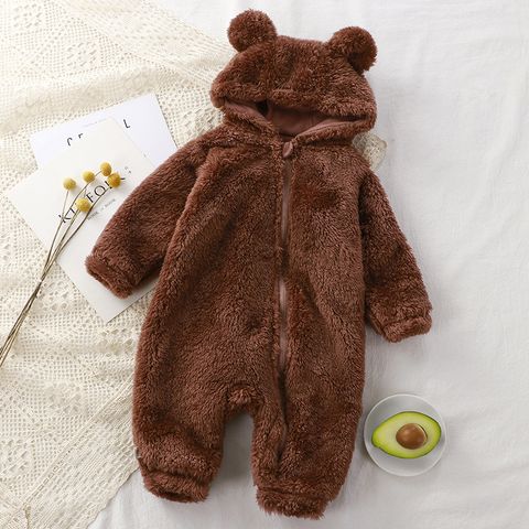 Fashion Solid Color Zipper Velvet Polyester Baby Rompers