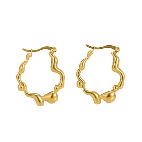 1 Pair Fashion Waves Irregular Stainless Steel 18k Gold Plated Hoop Earrings