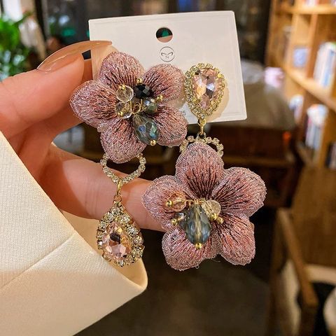Fairy Style Flower Alloy Plating Artificial Rhinestones Women's Drop Earrings 1 Pair