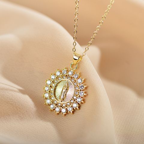 Original Design Round Copper Gold Plated Zircon Pendant Necklace 1 Piece