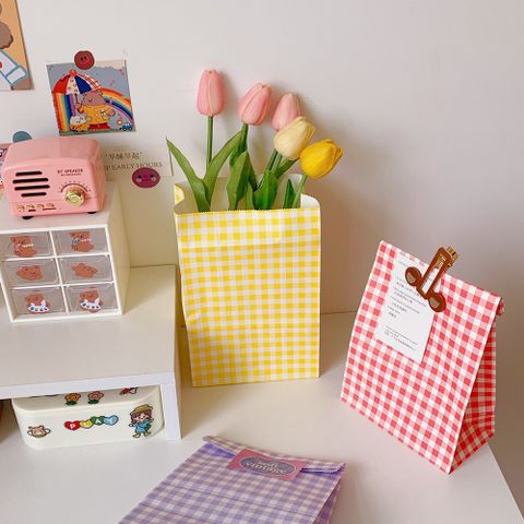 Tide Korean Style Color Plaid Kraft Paper Gift Packaging Paper Bag