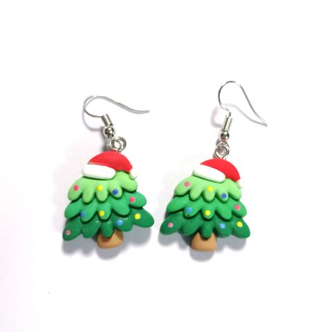 Cute Christmas Tree Snowman Elk Resin Three-dimensional Christmas Women's Ear Hook 1 Pair