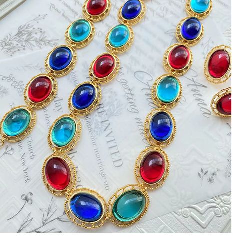 Retro Oval Alloy Gold Plated Glass Women's Necklace