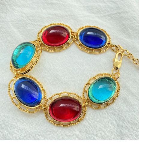 Retro Oval Alloy Gold Plated Glass Women's Necklace