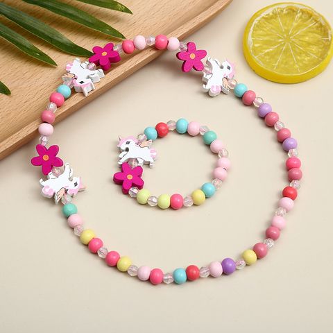 Cute Cartoon Character Flower Arylic Stoving Varnish Girl's Bracelets Necklace 1 Set