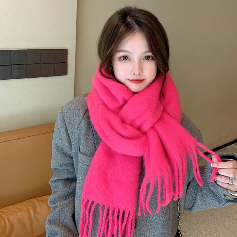 Women's Fashion Solid Color Polyester Tassel Winter Scarves