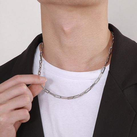 Hip-hop Rectangle Stainless Steel Chain Men's Necklace 1 Piece