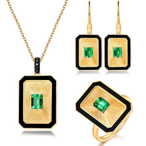 Vintage Style Square Copper Inlay Rhinestones Women's Rings Earrings Necklace