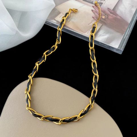 Retro Geometric Leather Rope Titanium Steel Women's Bracelets Necklace