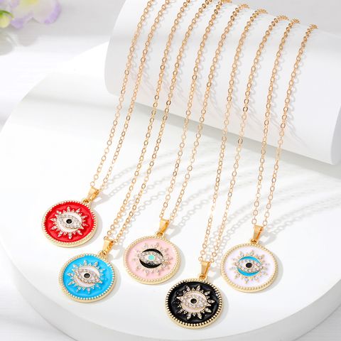 Vintage Style Round Devil's Eye Alloy Enamel Rhinestones Women's Pendant Necklace 1 Piece