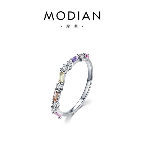 S925 Sterling Silver Rainbow Full Diamond Index Ring Female