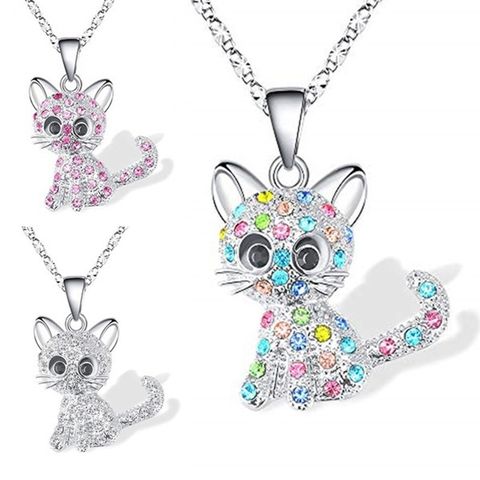 Cartoon Style Cat Alloy Plating Inlay Artificial Gemstones Women's Necklace