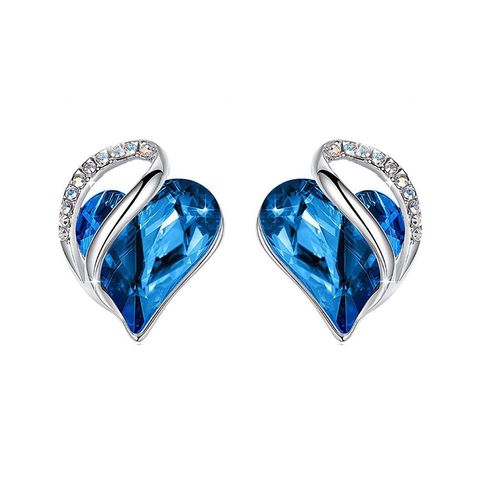 Simple Style Heart Shape Alloy Heart Plating Artificial Gemstones Women's Ear Studs