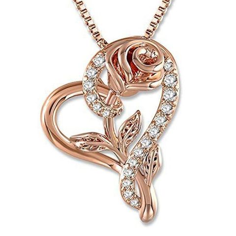 Fashion Heart Shape Rose Metal Plating Flowers Artificial Gemstones Valentine's Day Mother's Day Women's Necklace
