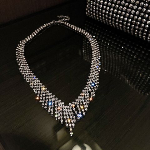 Fashion Geometric Alloy Rhinestone Tassel Women's Earrings Necklace