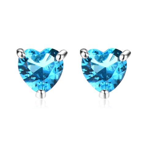 1 Pair Fashion Heart Shape Copper Inlay Zircon Ear Studs