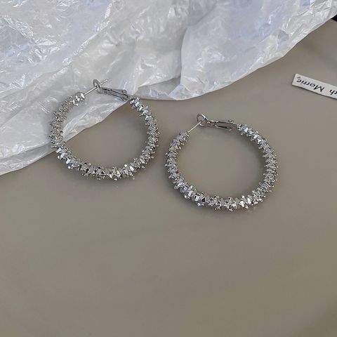 Fashion Geometric Heart Shape Metal Inlay Artificial Pearls Rhinestones Women's Hoop Earrings 1 Pair