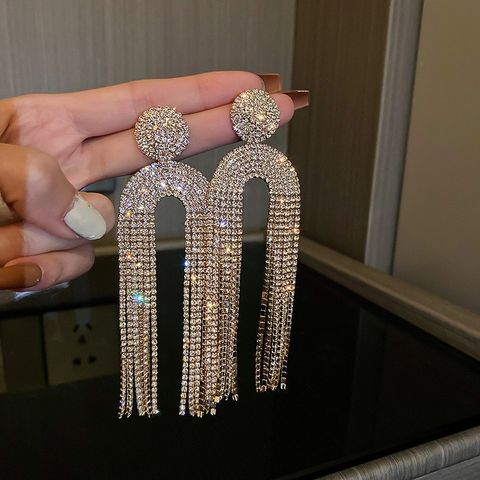 1 Pair Fashion Tassel Inlay Alloy Artificial Diamond Drop Earrings