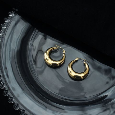 Fashion Solid Color Titanium Steel Hoop Earrings 1 Pair