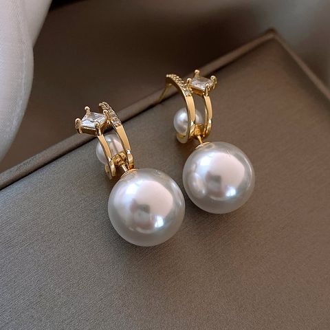 Elegant Geometric Alloy Inlay Artificial Pearls Rhinestones Women's Drop Earrings