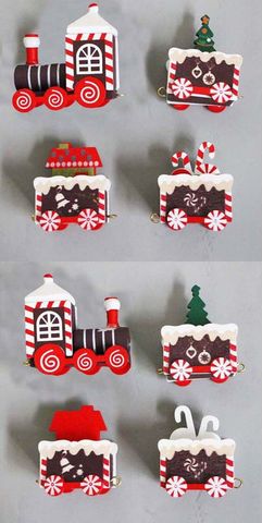 Cartoon Christmas Track Train Wooden Decorative Truck Toy 1 Set