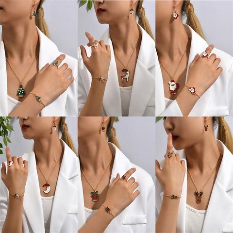 Cute Cartoon Alloy Stoving Varnish Women's Rings Earrings Necklace 1 Set