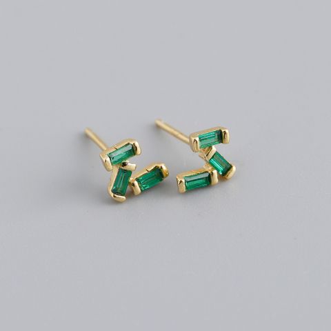 Simple Style Geometric Sterling Silver Inlaid Zircon Ear Studs 1 Pair