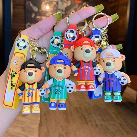 Cartoon Style Bear Football Pvc Alloy Football World Cup Unisex Bag Pendant Keychain 1 Piece