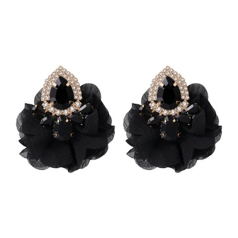 Fashion Flower Alloy Cloth Inlay Artificial Diamond Women's Ear Studs 1 Pair