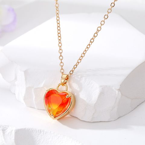 Fashion Heart Shape Alloy Inlay Artificial Crystal Women's Pendant Necklace 1 Piece
