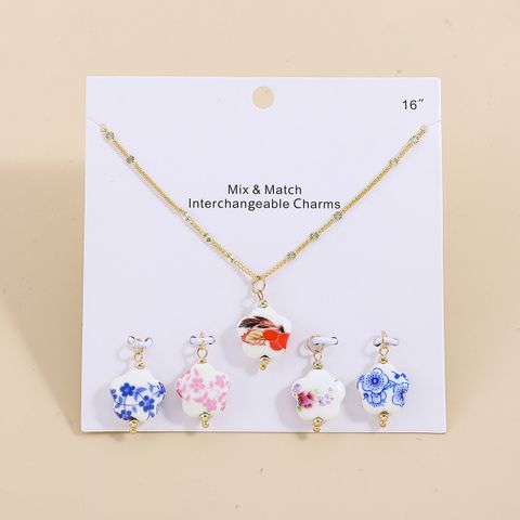 Chinoiserie Flower Alloy Plating Women's Pendant Necklace 1 Set